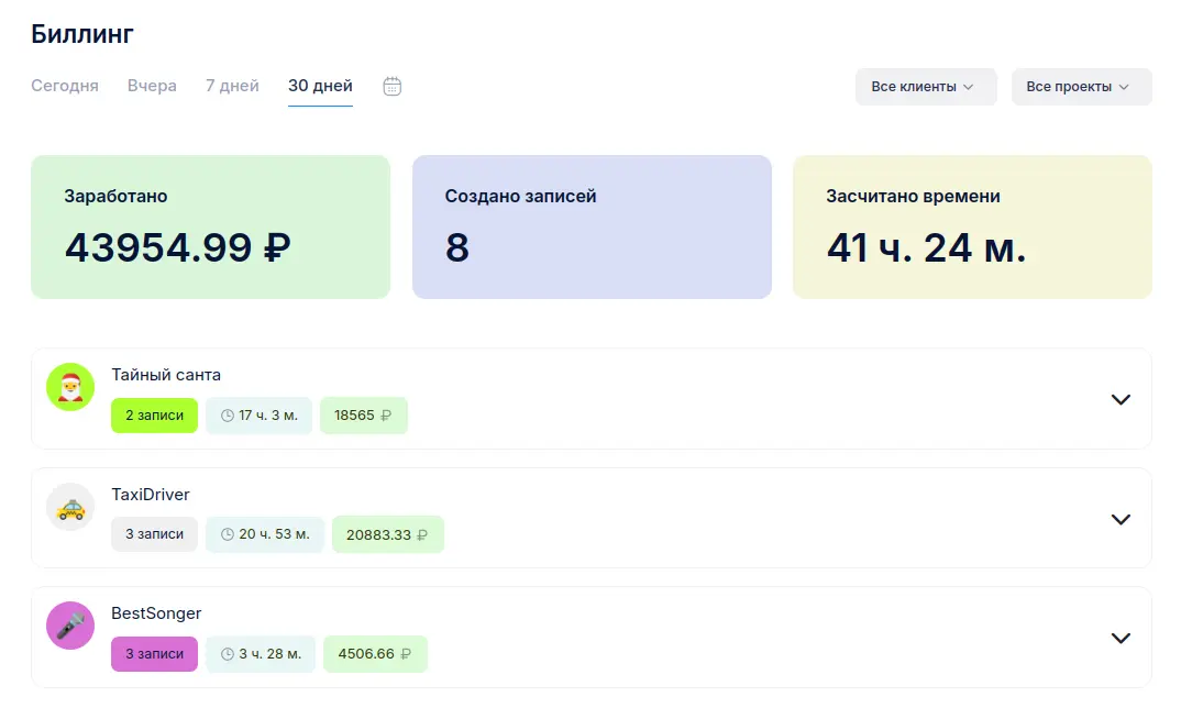 Биллинг и работа с отчетами